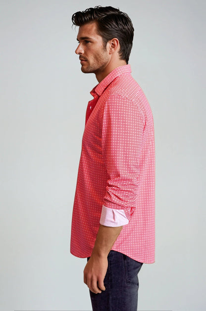 Swiss Check Long Sleeve Tech Shirt - Red Buki