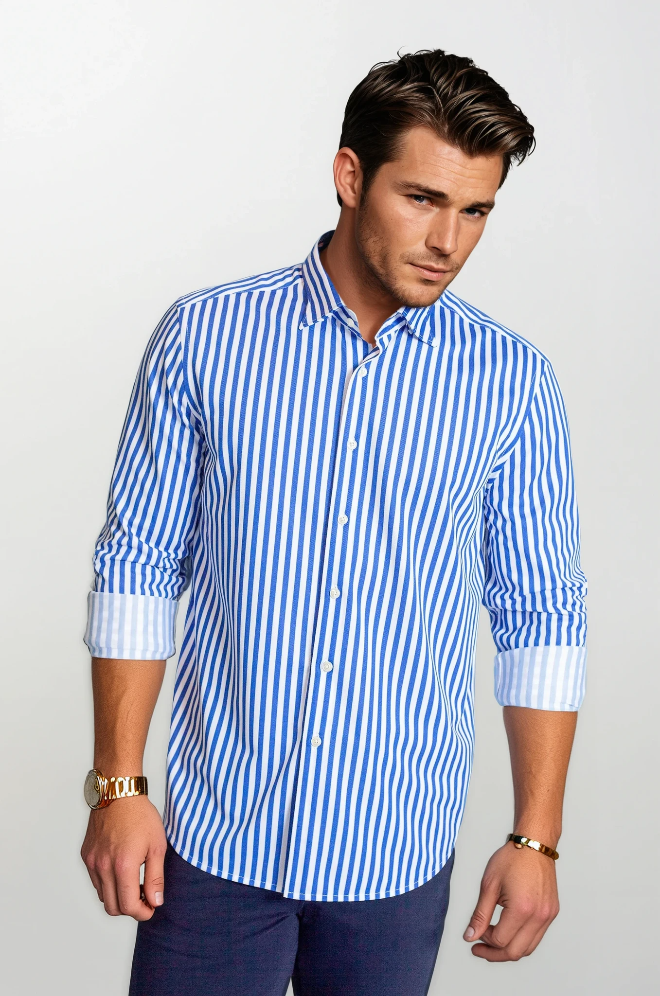 The Go Big Stripe Long Sleeve Tech Shirt - Royal Blue Buki
