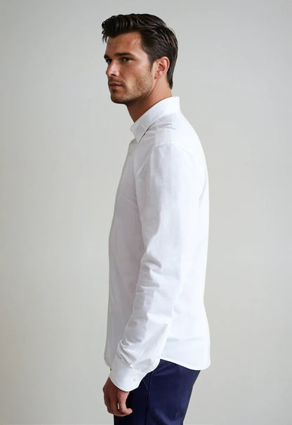 Classic White Long Sleeve Button Down Tech Shirt Buki
