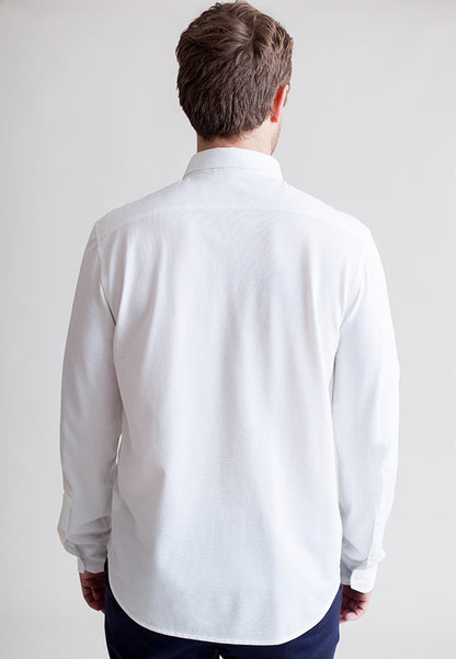 Classic White Long Sleeve Button Down Tech Shirt Buki