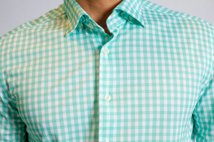 Mauro Long Sleeve Check Tech Shirt - Emerald Buki