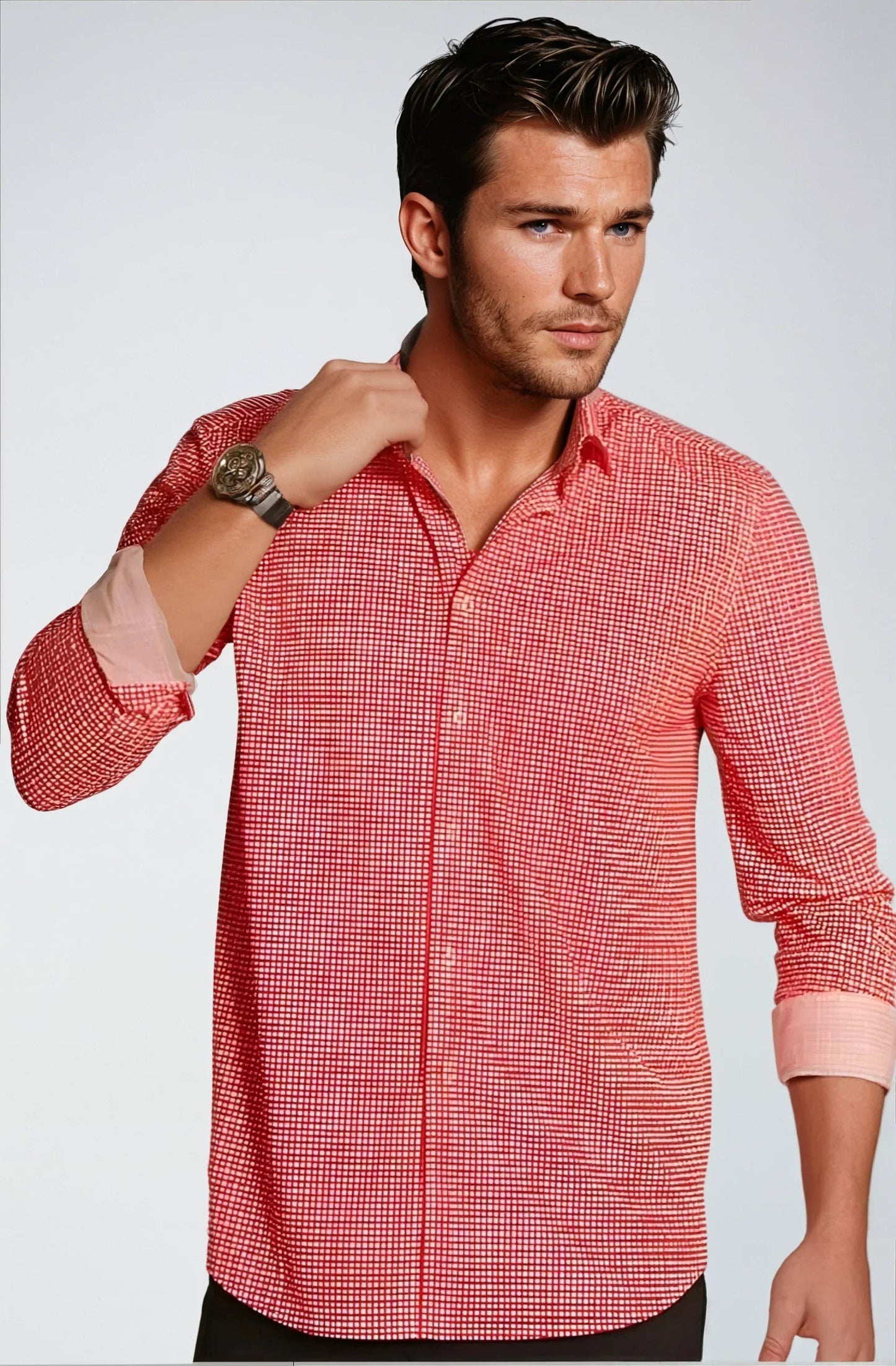 Swiss Check Long Sleeve Tech Shirt - Red Buki