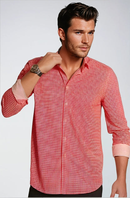 Swiss Check Long Sleeve Tech Shirt - Red Buki
