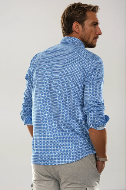 Swiss Check Long Sleeve Tech Shirt - Blue Buki