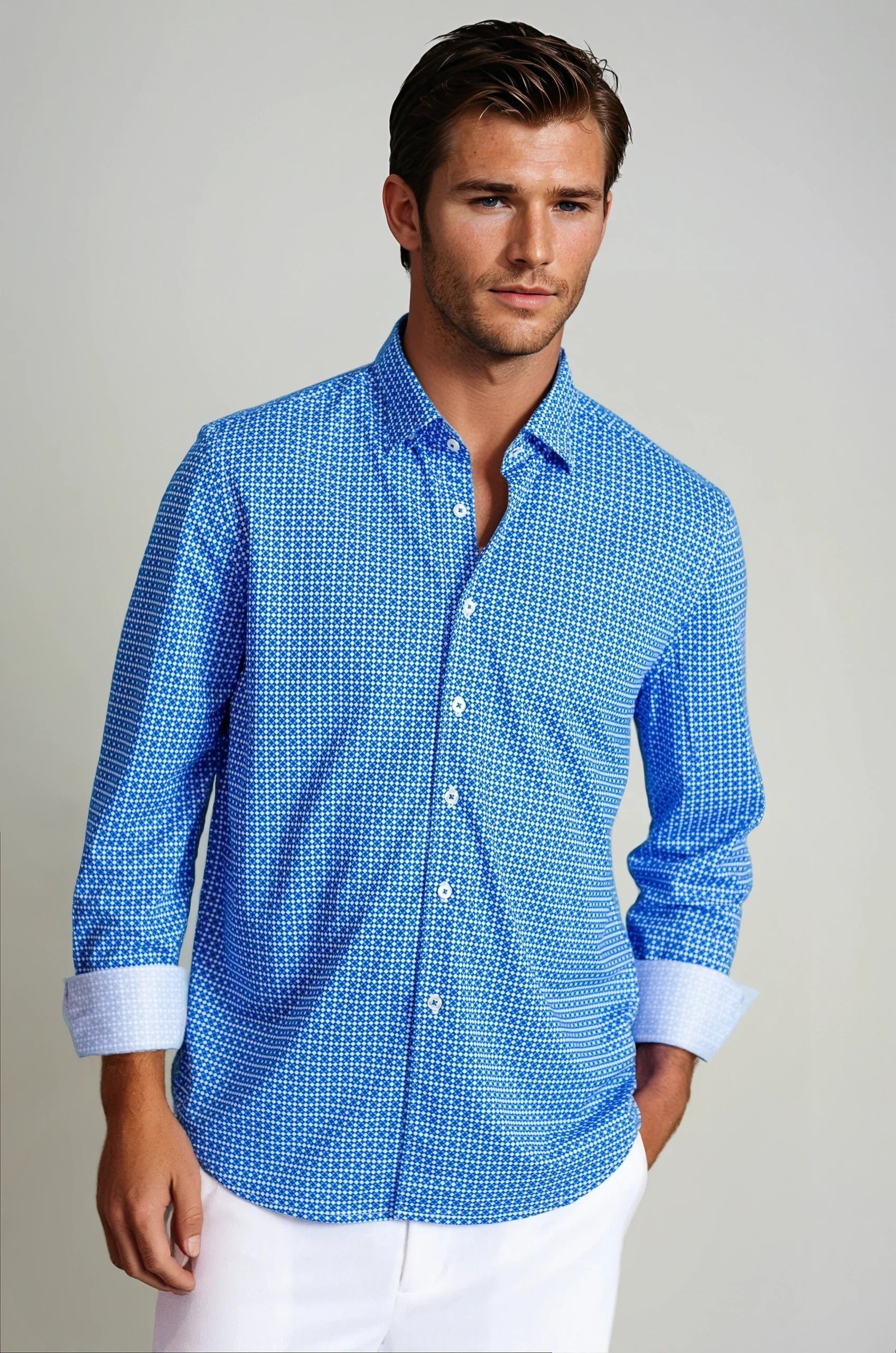 Swiss Check Long Sleeve Tech Shirt - Blue Buki