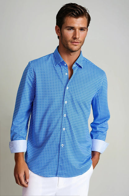 Swiss Check Long Sleeve Tech Shirt - Blue Buki