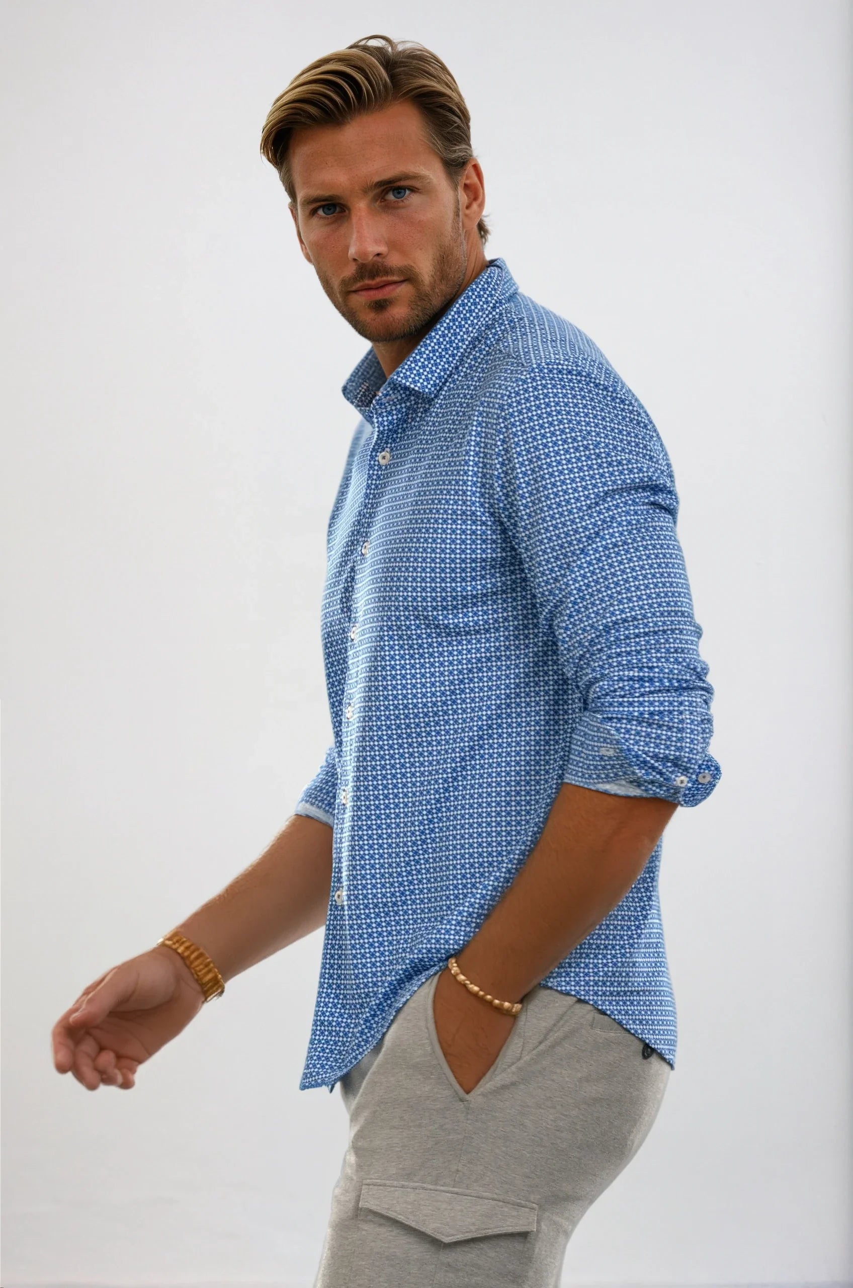 Swiss Check Long Sleeve Tech Shirt - Blue Buki