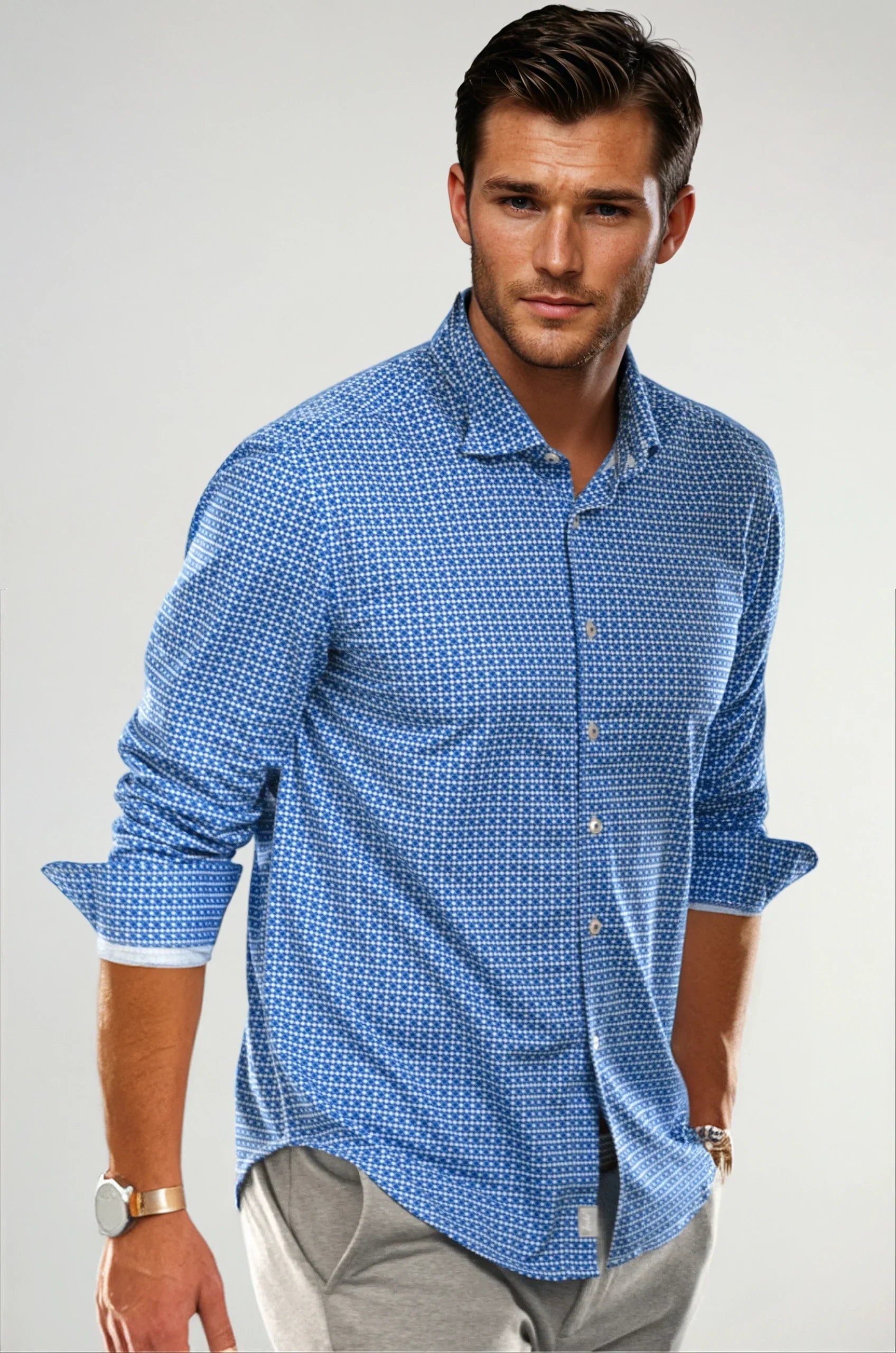 Swiss Check Long Sleeve Tech Shirt - Blue Buki