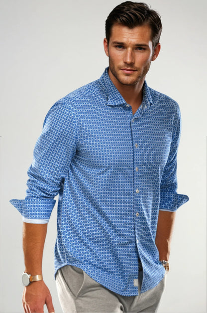 Swiss Check Long Sleeve Tech Shirt - Blue Buki