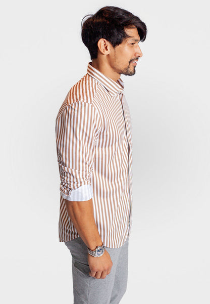 The Go Big Stripe Long Sleeve Tech Shirt - Espresso Buki