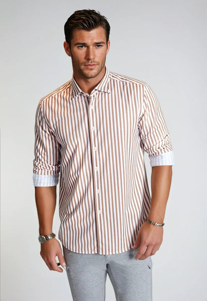 The Go Big Stripe Long Sleeve Tech Shirt - Espresso Buki