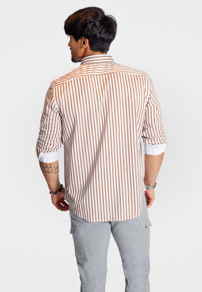 The Go Big Stripe Long Sleeve Tech Shirt - Espresso Buki