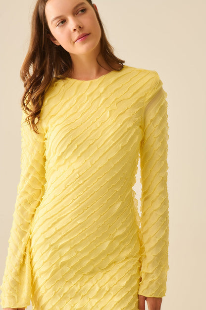 Butter Yellow Maxi Dress With Bias mini Ruffle Design Q2store