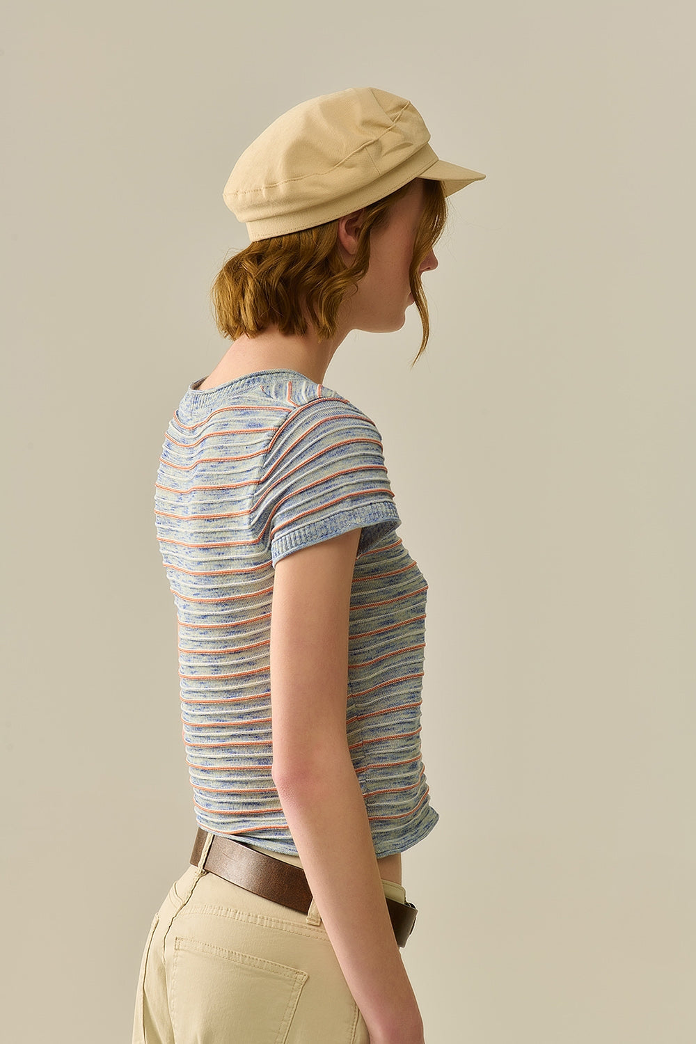 Buttoned Sweater In Blue Featuring Orange Stripes Q2store