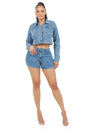 WOMEN FASHION DENIM JACKET AND SHOTR SET BY CLAUDE