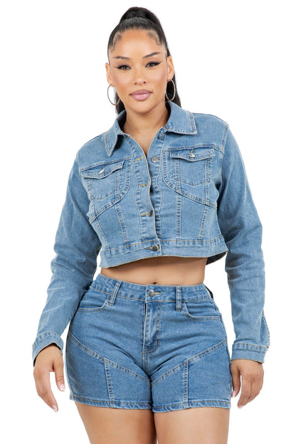 WOMEN FASHION DENIM JACKET AND SHOTR SET BY CLAUDE
