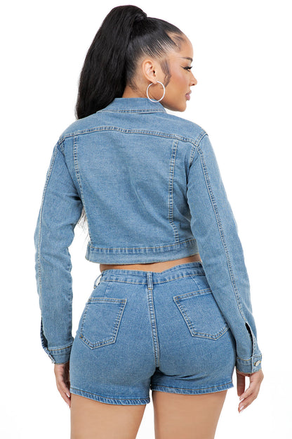 WOMEN FASHION DENIM JACKET AND SHOTR SET BY CLAUDE
