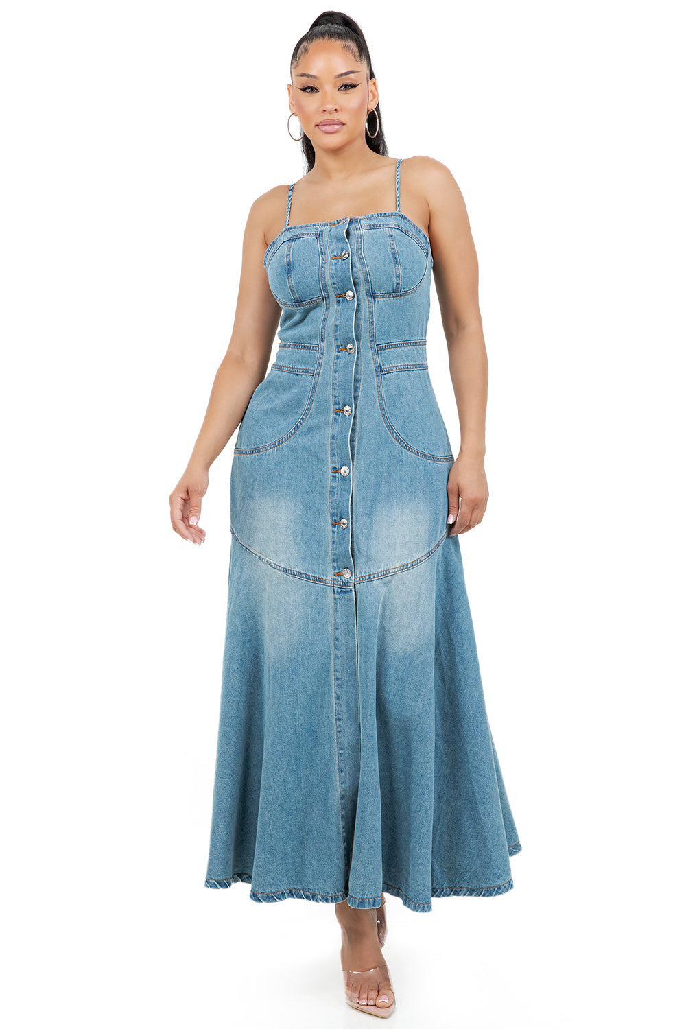 WOMEN FASHION DENIM LONG MAXI DRESS BY CLAUDE