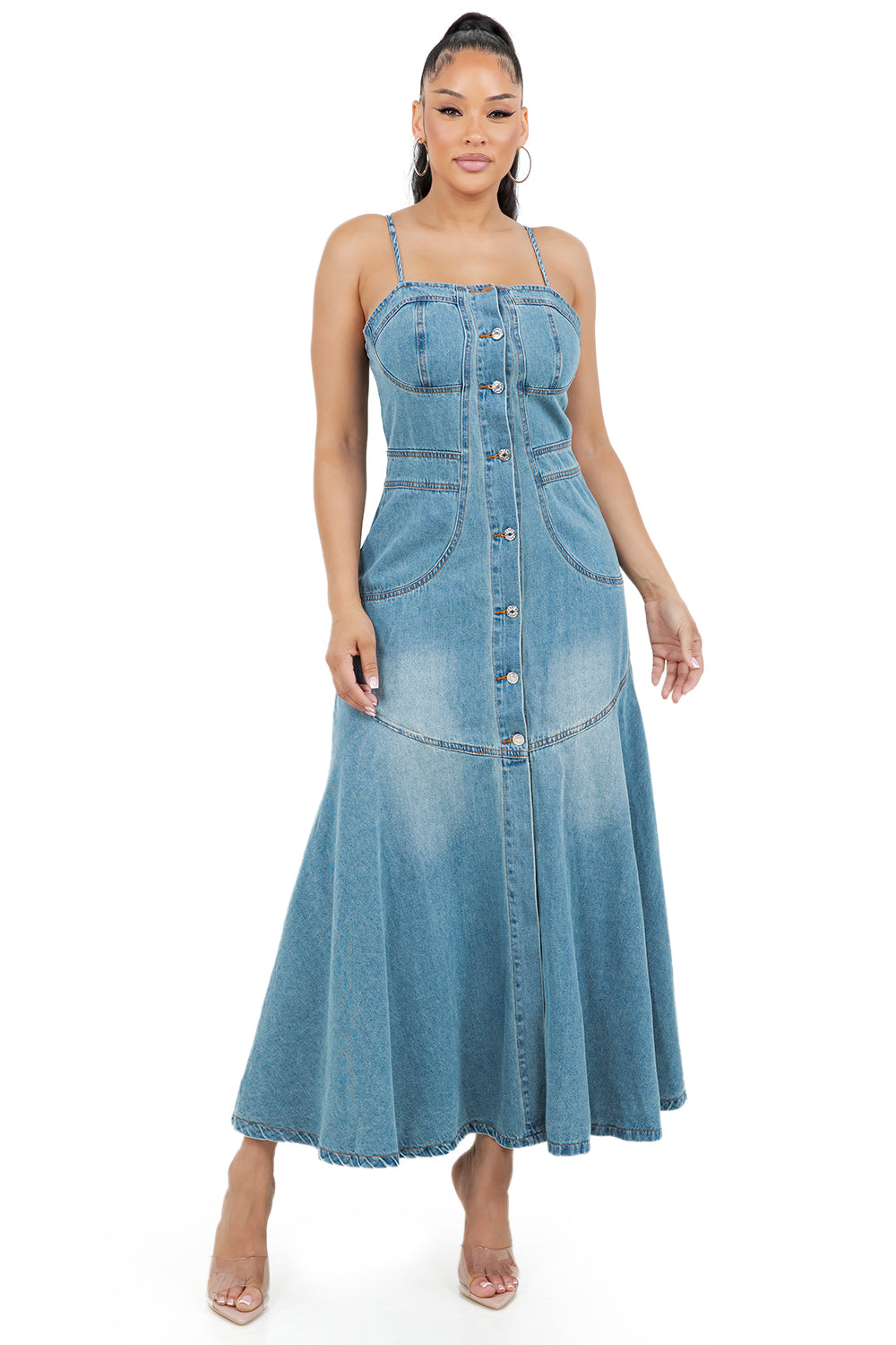 WOMEN FASHION DENIM LONG MAXI DRESS BY CLAUDE