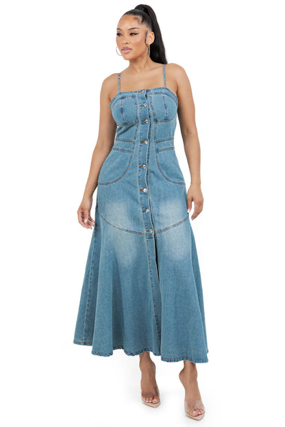 WOMEN FASHION DENIM LONG MAXI DRESS BY CLAUDE