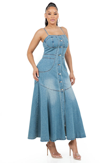 WOMEN FASHION DENIM LONG MAXI DRESS BY CLAUDE