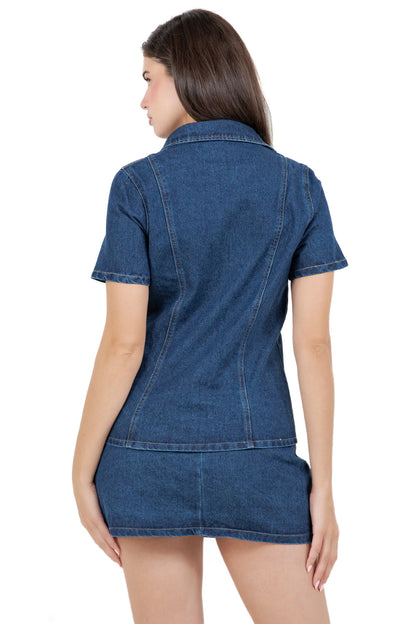 WOMEN FASHION DENIM TOP AND SKIRT SET BY CLAUDE