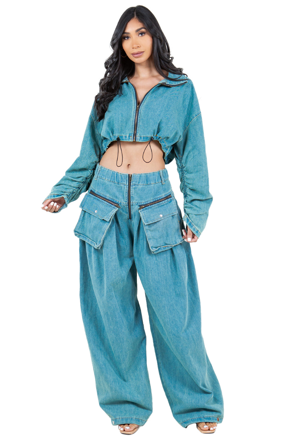 WOMEN FASHION DENIM TWO PIECE PANT SET BY CLAUDE
