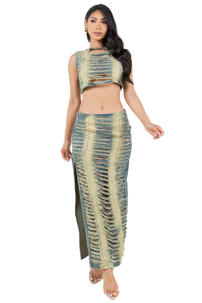 WOMEN FASHION DENIM TWO PIECE PANTS SET BY CLAUDE