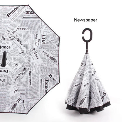 C Handle Windproof Reverse Folding Umbrella Man Women Sun Rain Car Inverted Umbrellas