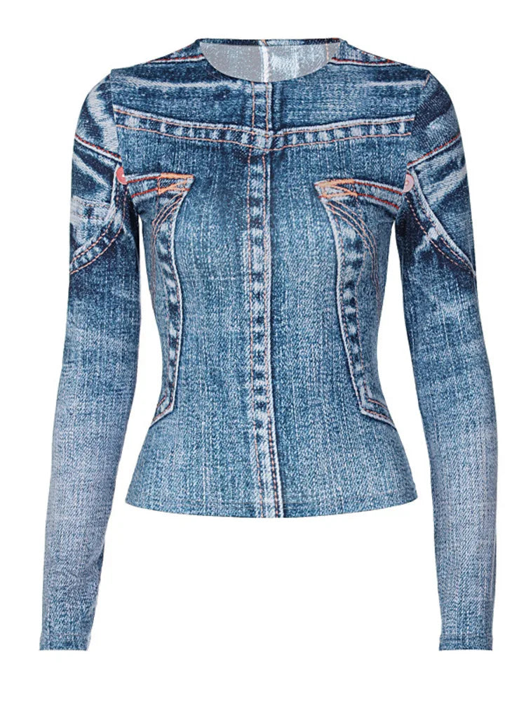 Denim Illusion Long Sleeve Top – Comfortable & Stylish Cowgirl Wear Country in My Heart