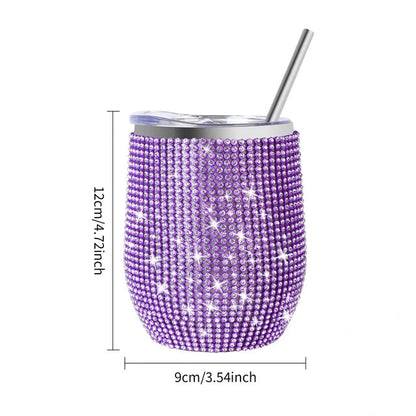 12oz Diamond Wine Tumbler With Sealed Lid Vacuum Thermo Beer Mug Cup Stainless Steel Mug Cup Champagne Party Bridemaid Gift