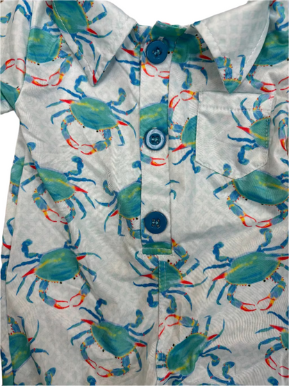 Aqua Crab Polo Romper Jolie & Jax Boutique