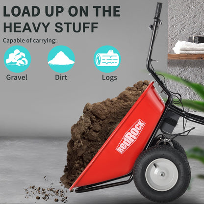 Red Rock Wheelbarrow Utility Cart Electric Powered AGM Battery 330lbs (150kgs) Max Capacity Barrel Dump Material Debris Hauler