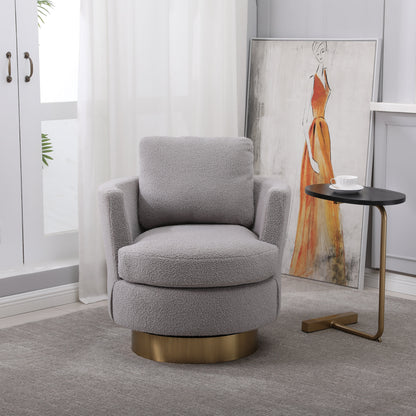 Teddy Rotating Bucket Chair Rotating Emphasis Chair Living Room Armchair Gold Stainless Steel Base Round Bucket Chair (Gray) V.I.P Digital Presence