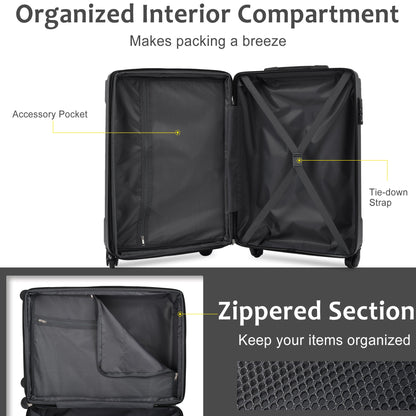 Hardshell Luggage Spinner Suitcase with TSA Lock Lightweight Expandable 28'' (Single Luggage) Black + ABS + 28 Inch