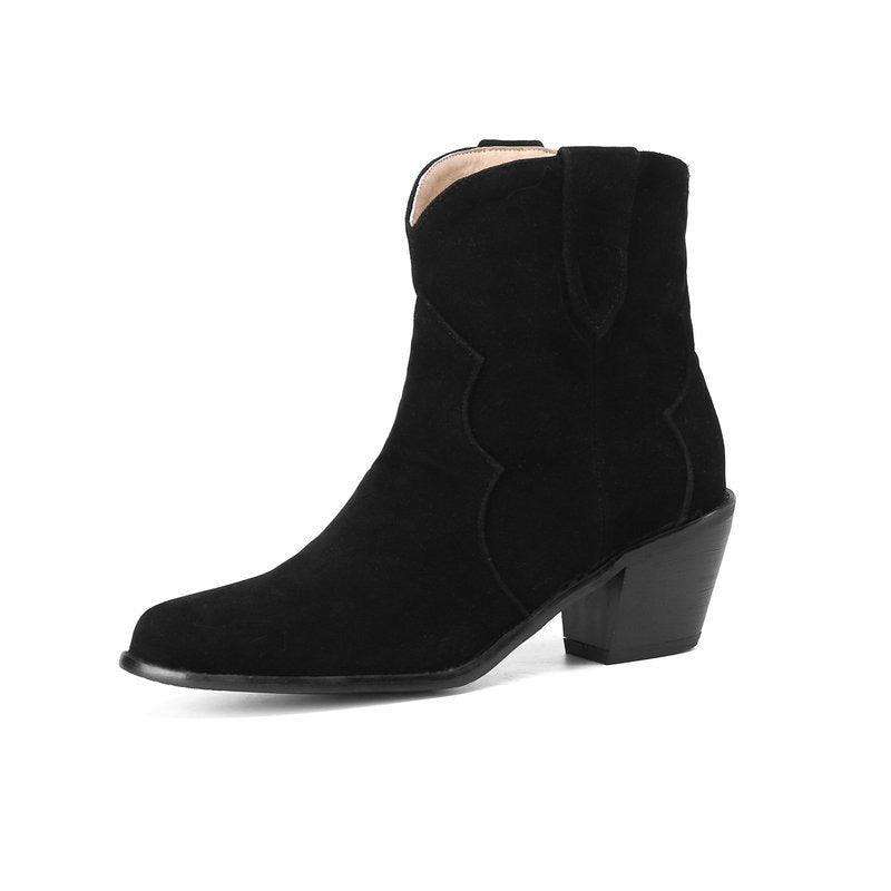 Cowgirl Chic Suede Ankle Boots - Stylish High Heel Cowgirl Boots for Women Country in My Heart