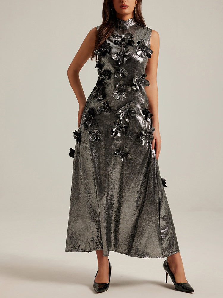 🌸 Three-Dimensional Floral Sleeveless A-Line Dress FitiqueFit