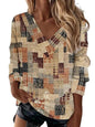 Boho Western V-Neck Long Sleeved Top – Stylish Cowgirl Fashion with Geometric Patterns Country in My Heart