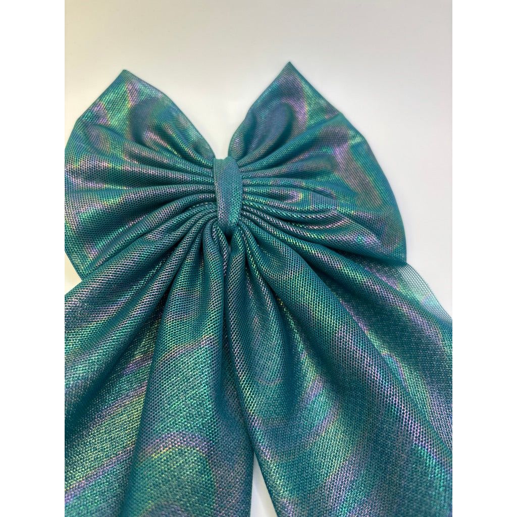 Iridescent Green Longtail Bow Enchanted Scrunch