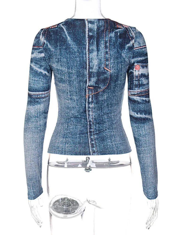 Denim Illusion Long Sleeve Top – Comfortable & Stylish Cowgirl Wear Country in My Heart