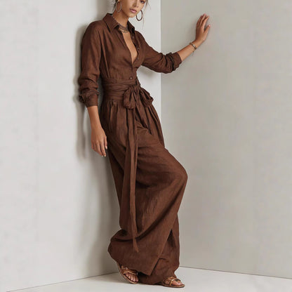 Women's Collar Long Sleeve Top & High-Waist Pants Two-Piece Set – 5 Colors FitiqueFit