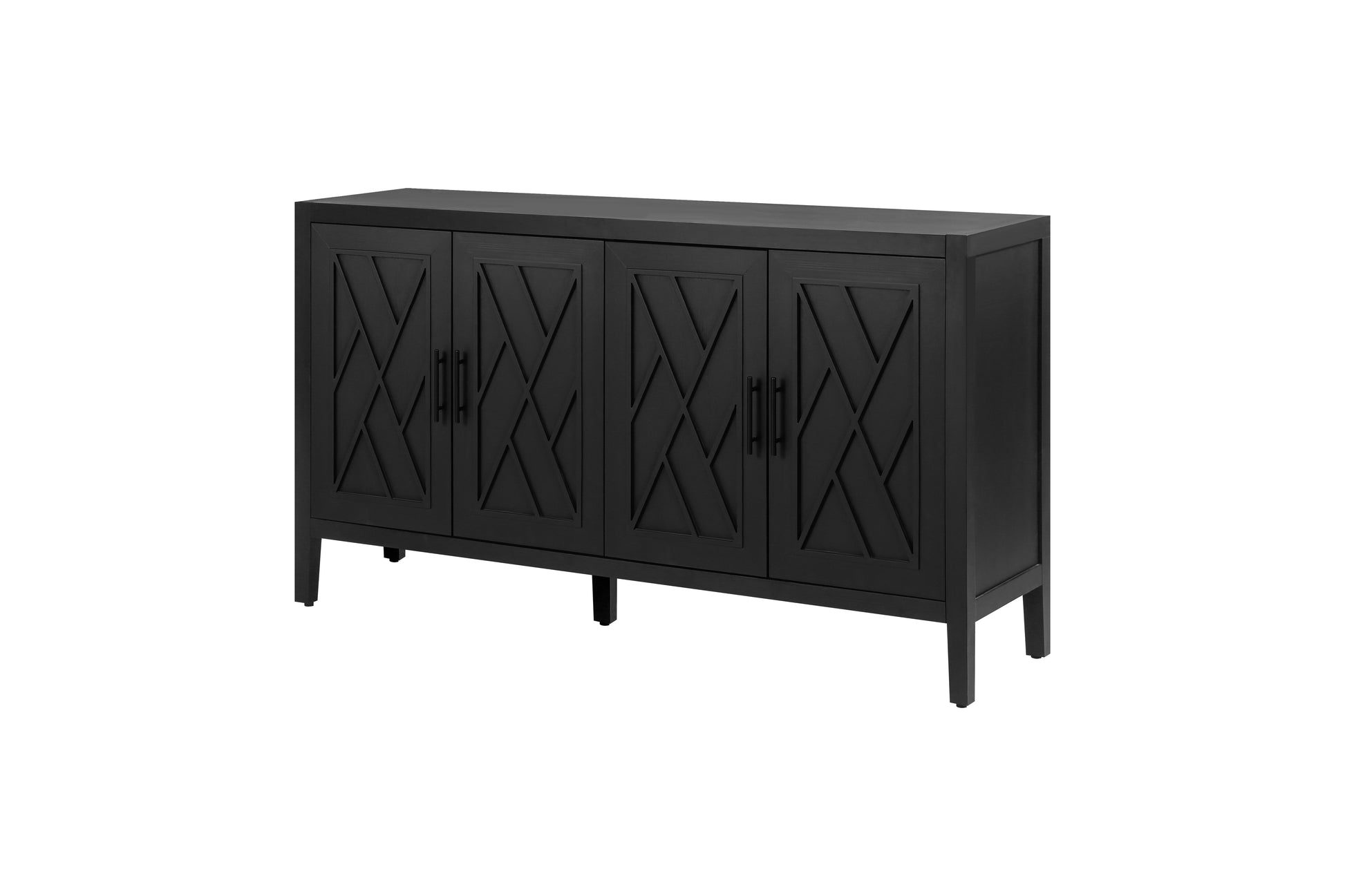 4 Door Wooden Twill Sideboard American Country Vintage Old Living Room Dining Room Hallway Entryway Cabinet (BLACK) V.I.P Digital Presence