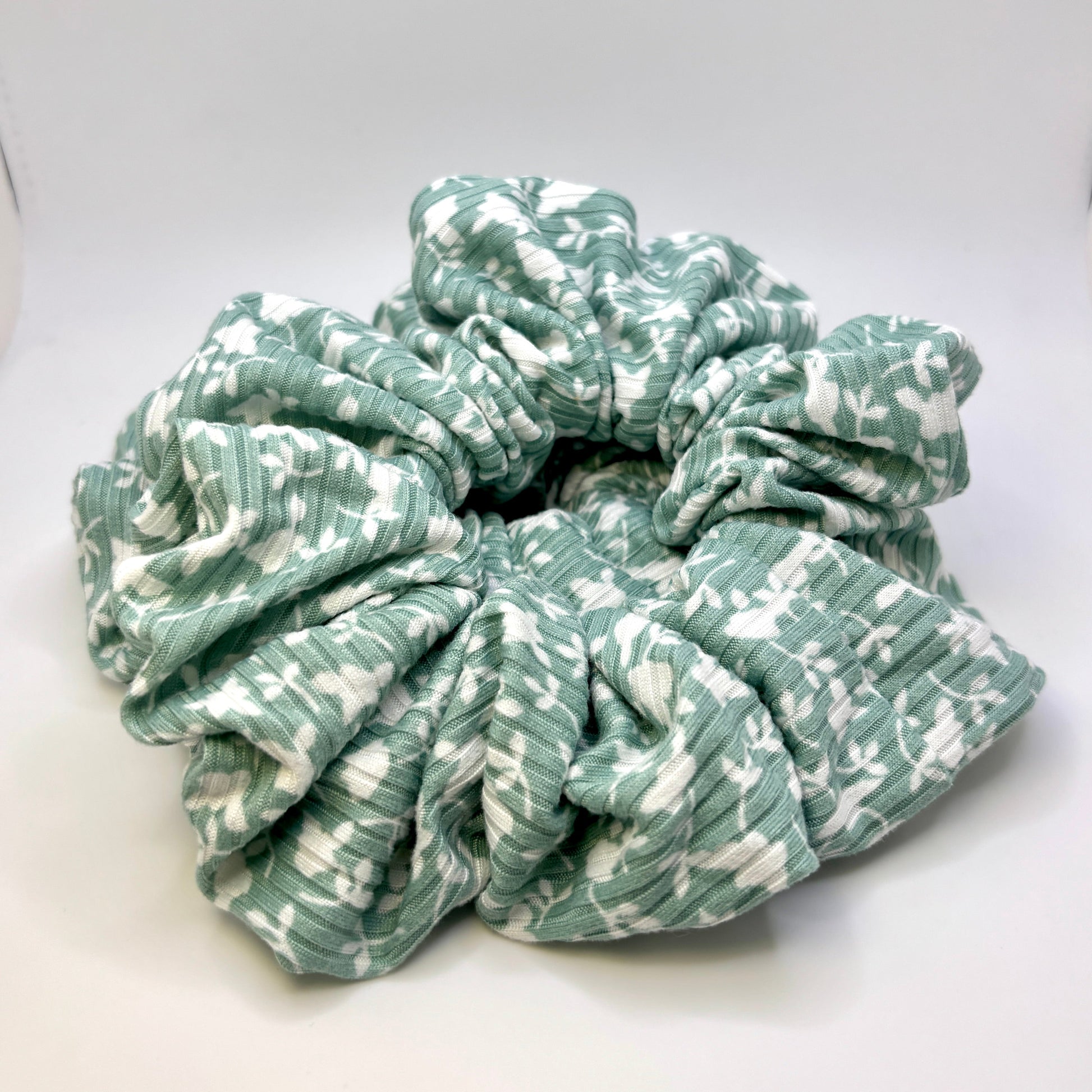 White Leaf Sage Ribbed Scrunchie Enchanted Scrunch
