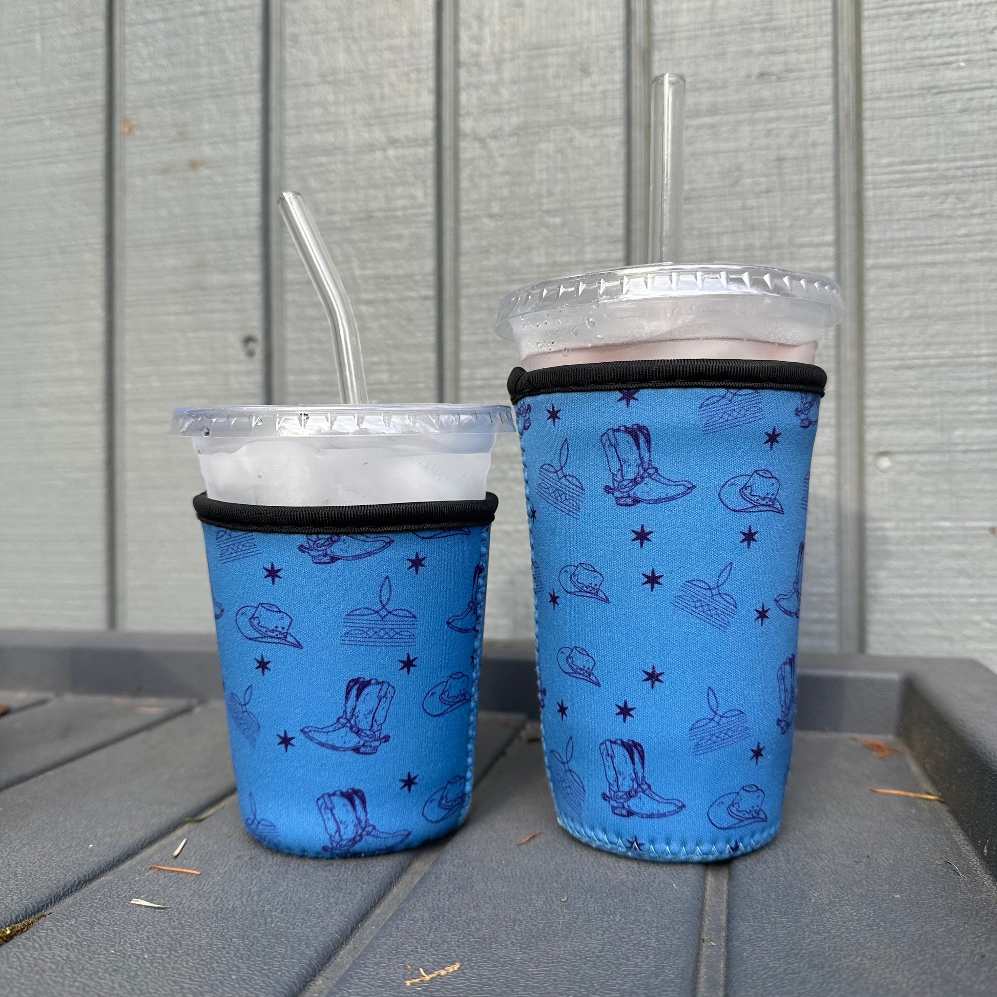 Blue Cowboy boots patterned Iced Coffee Cover | Iced Coffee Koozie BashDesignsCo