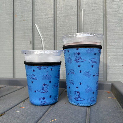 Blue Cowboy boots patterned Iced Coffee Cover | Iced Coffee Koozie BashDesignsCo