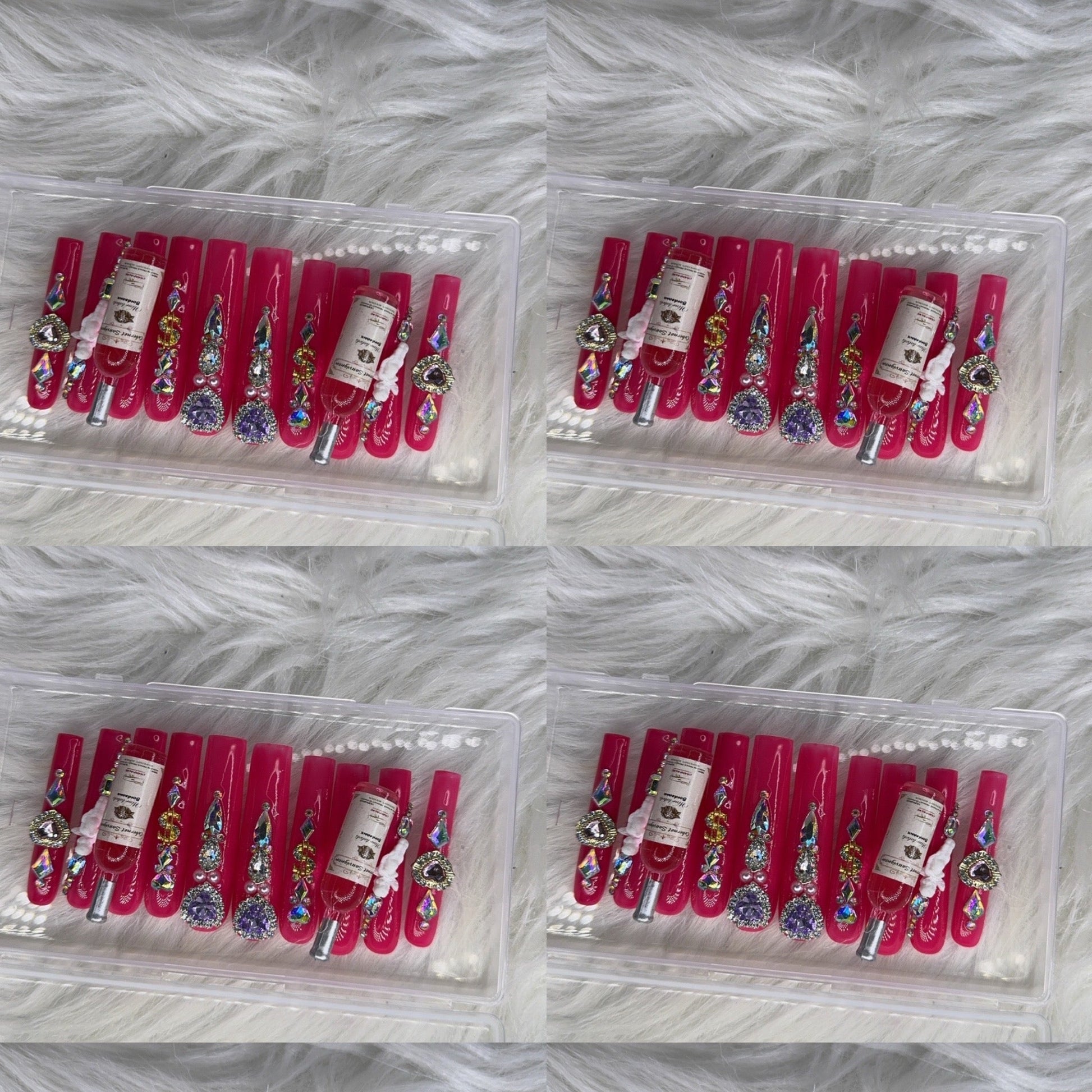 Pink acrylic press on nails with champagne HOL stores