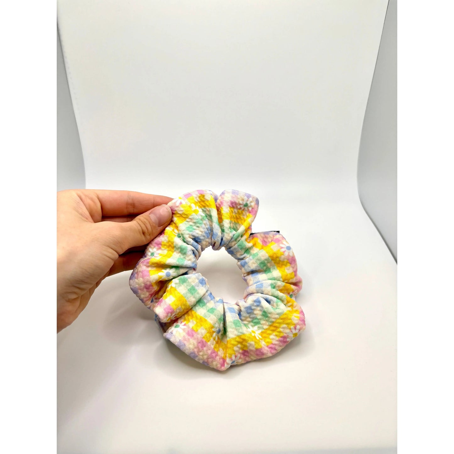 Mini Pastel Gingham Flowers Spring Bullet Scrunchie Enchanted Scrunch