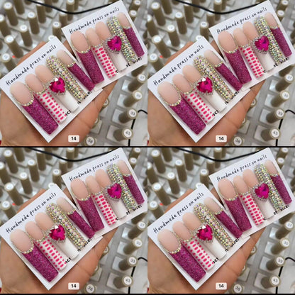 Pink long crystal press on nails HOL stores