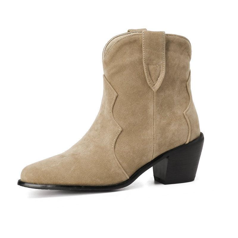 Cowgirl Chic Suede Ankle Boots - Stylish High Heel Cowgirl Boots for Women Country in My Heart