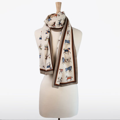 The Paddock Wrap- Equestrian Motif Double Sided Jacquard Scarf Urban-Equestrian